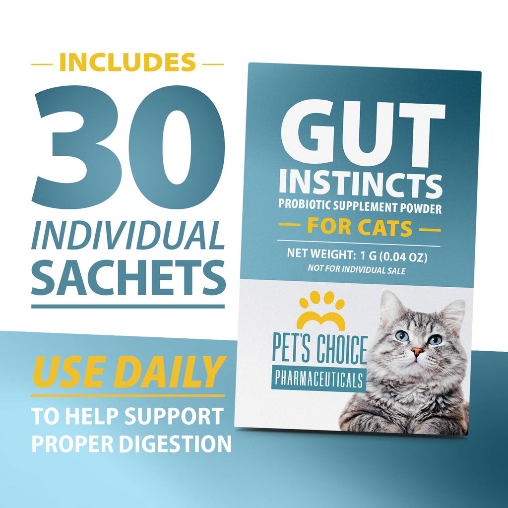Pet’s Choice Gut Instincts Probiotic Supplement for Cats, Digestive & Immune Support, 30 Powder Packets, Made in USA
